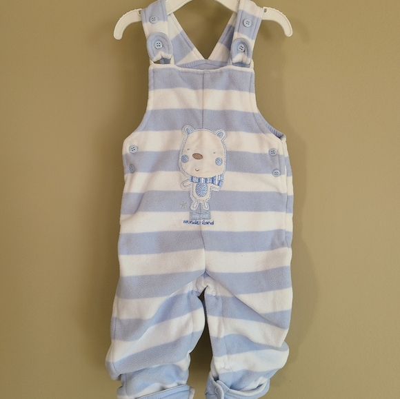 Light blue and white striped soft fleece lined overalls - Picture 1 of 4